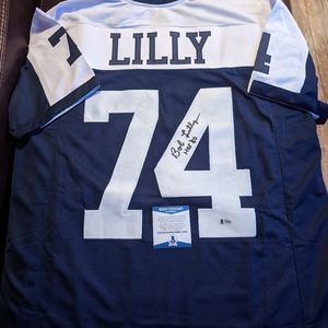 Autographed and certified Bob Lily cowboys jersey